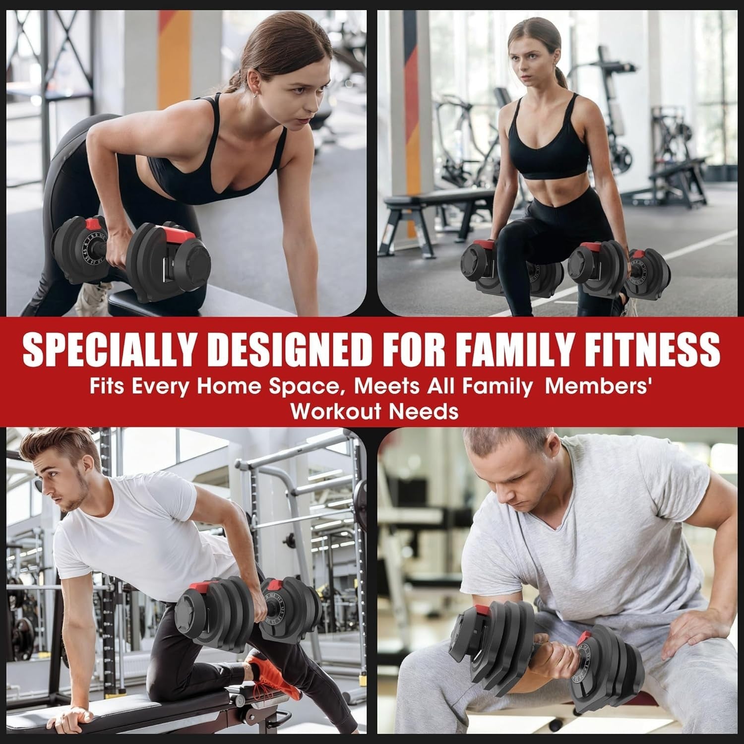 12.5kg Adjustable Dumbbell Set Pair 5-in-1 Quick Dial Non-Slip Home Gym