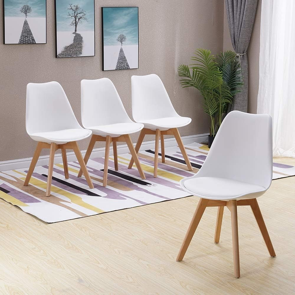 Modern 4 Seat Dining Table Set White Chairs Wood Legs Kitchen 120cm