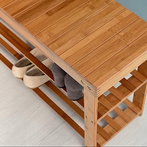 2-Tier Bamboo Shoe Storage Bench with Seat for Entryway Hallway 90cm