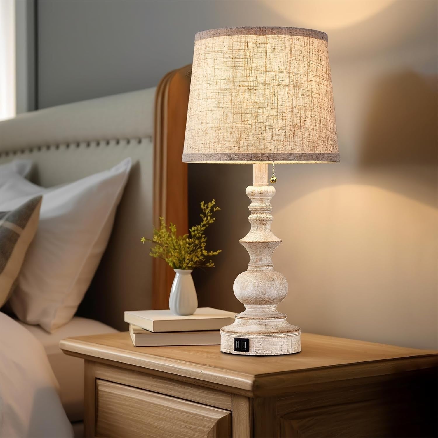 Rustic Farmhouse Table Lamps with USB Ports Set of 2 26cm Perfect Light0