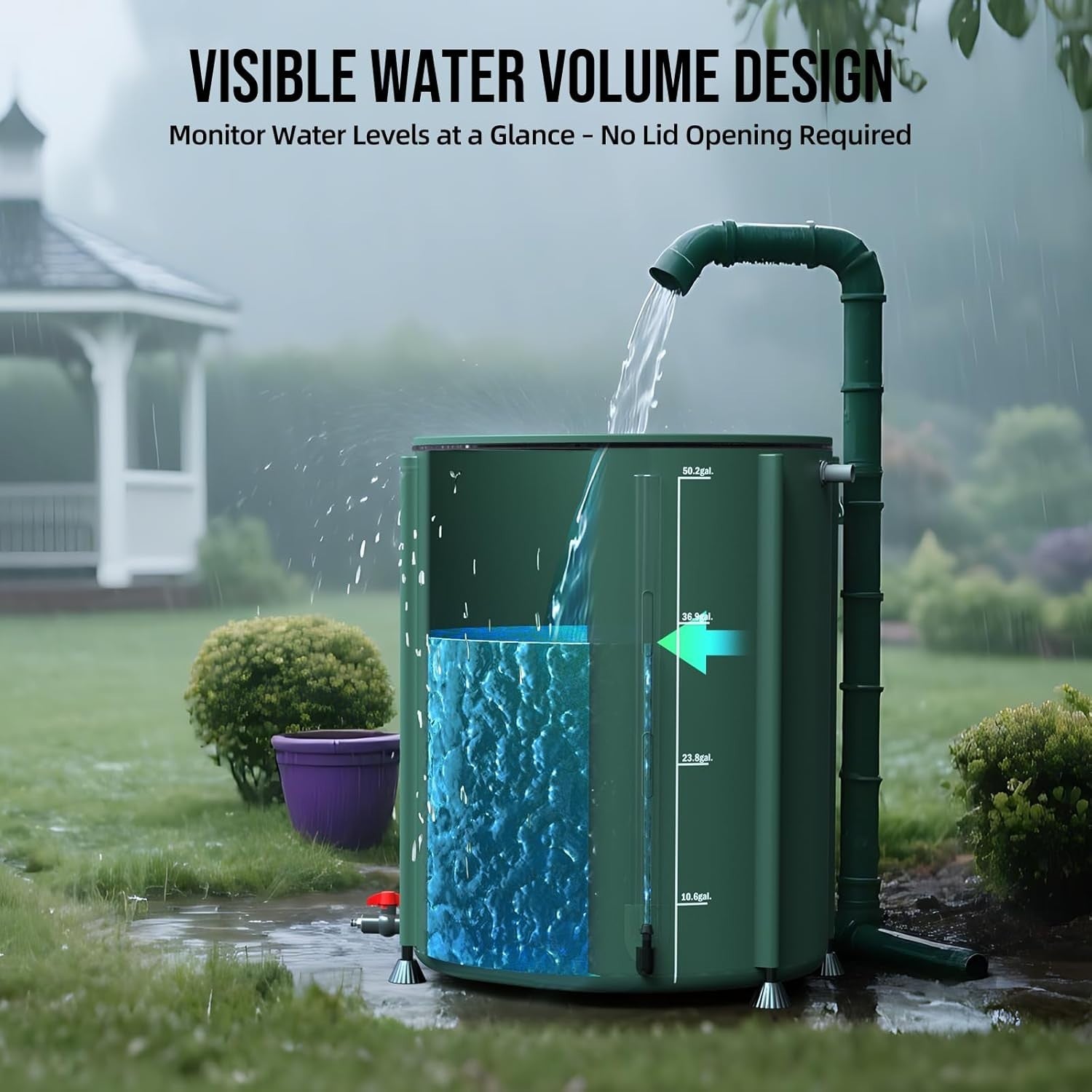 380L Collapsible PVC Garden Water Barrel with Spigots, Filter & Overflow