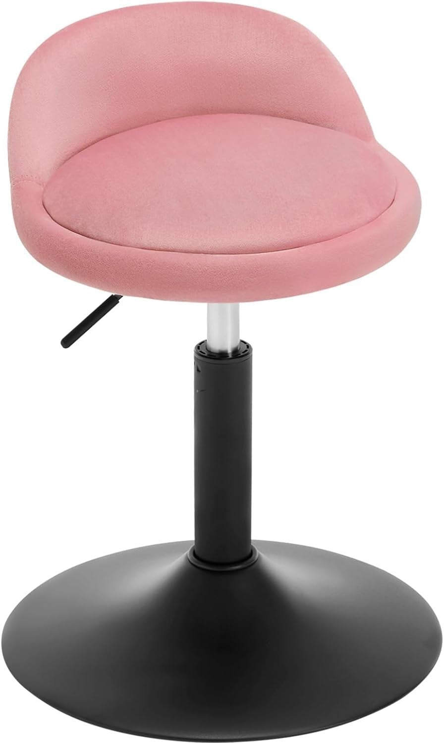 Pink Velvet Swivel Stool Height Adjustable Round Counter Chair Black Base