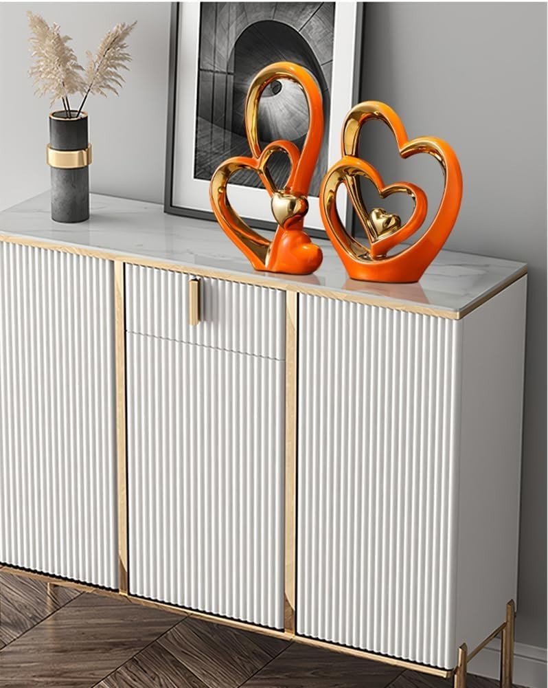Modern Double Heart Ceramic Sculpture Gold Accent Ornament Romantic Home Decor