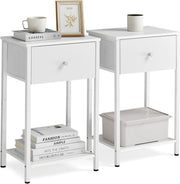 Set of 2 Tall White Bedside Tables with Drawer & Shelf, Modern 24-Inch Nightstan