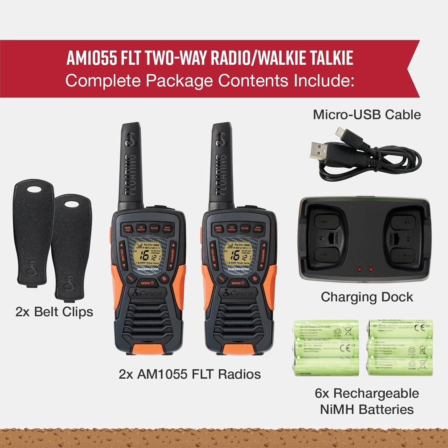 Floating Waterproof Walkie Talkies 2 Pack 12KM Range VOX Rechargeable
