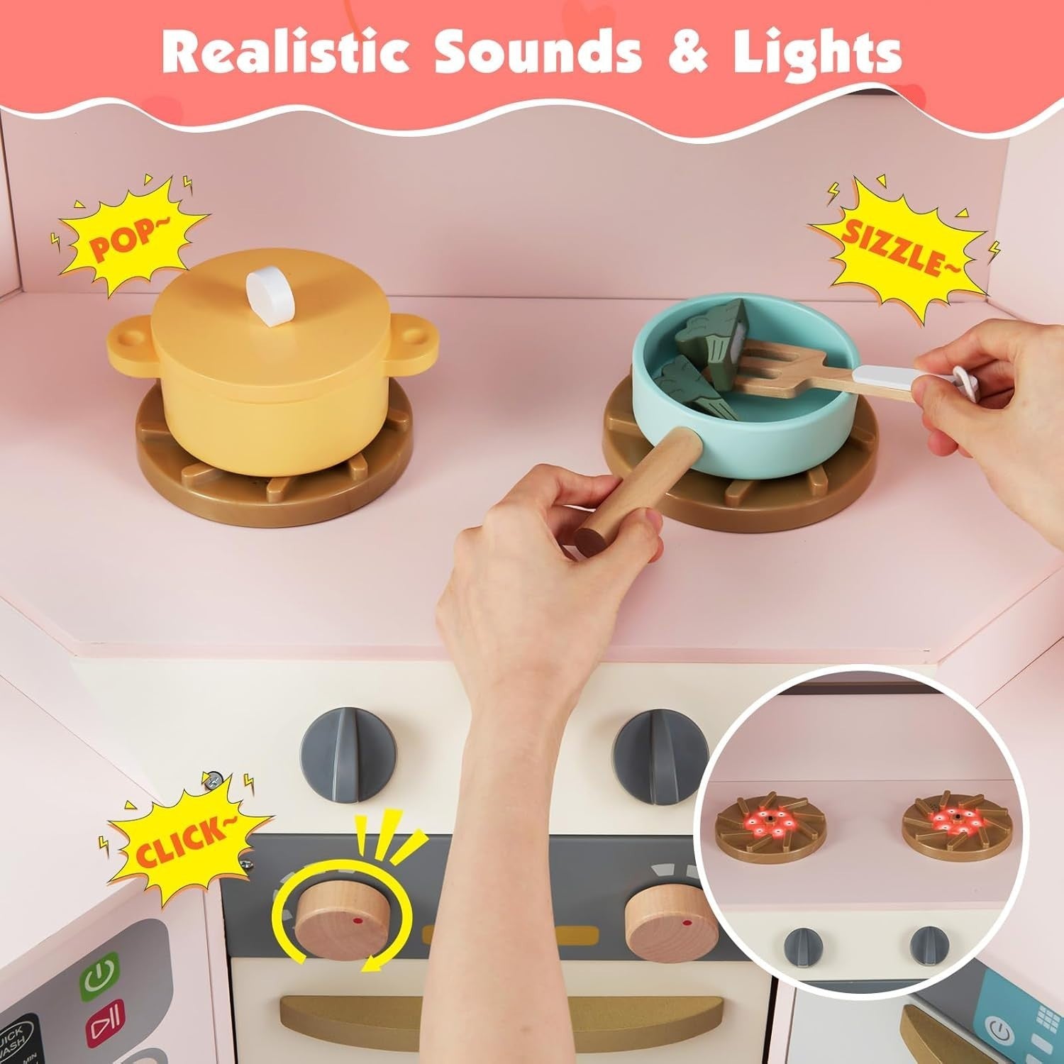 Corner Kids Play Kitchen Lights Sounds Washer Pink Chef Toy