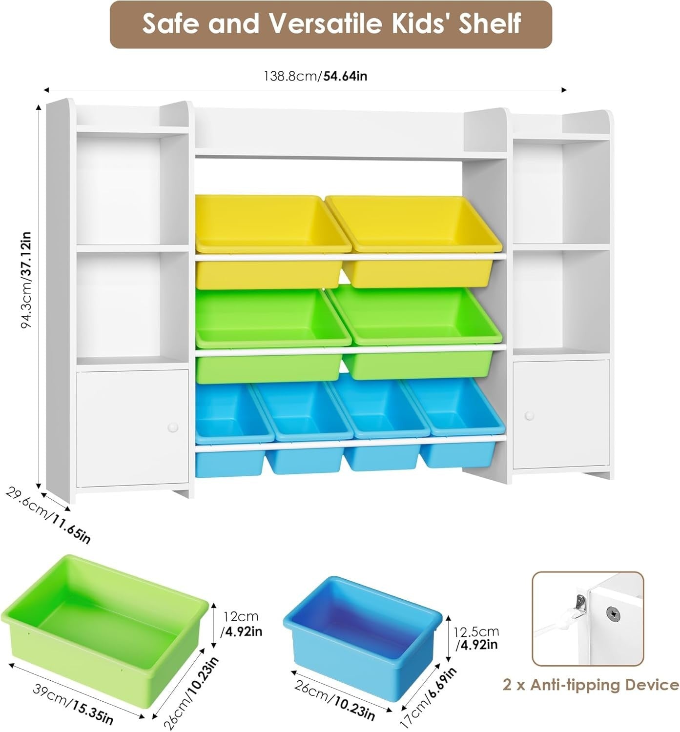 Kids Toy Storage Organizer with 8 Colorful Removable Bins & Shelves - Multi