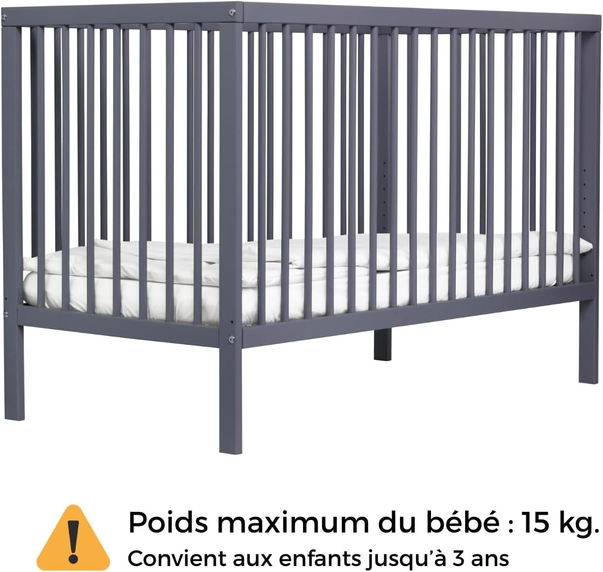 Space Saving Wooden Baby Cot Bed Adjustable Height Toddler Bed Stone Blue