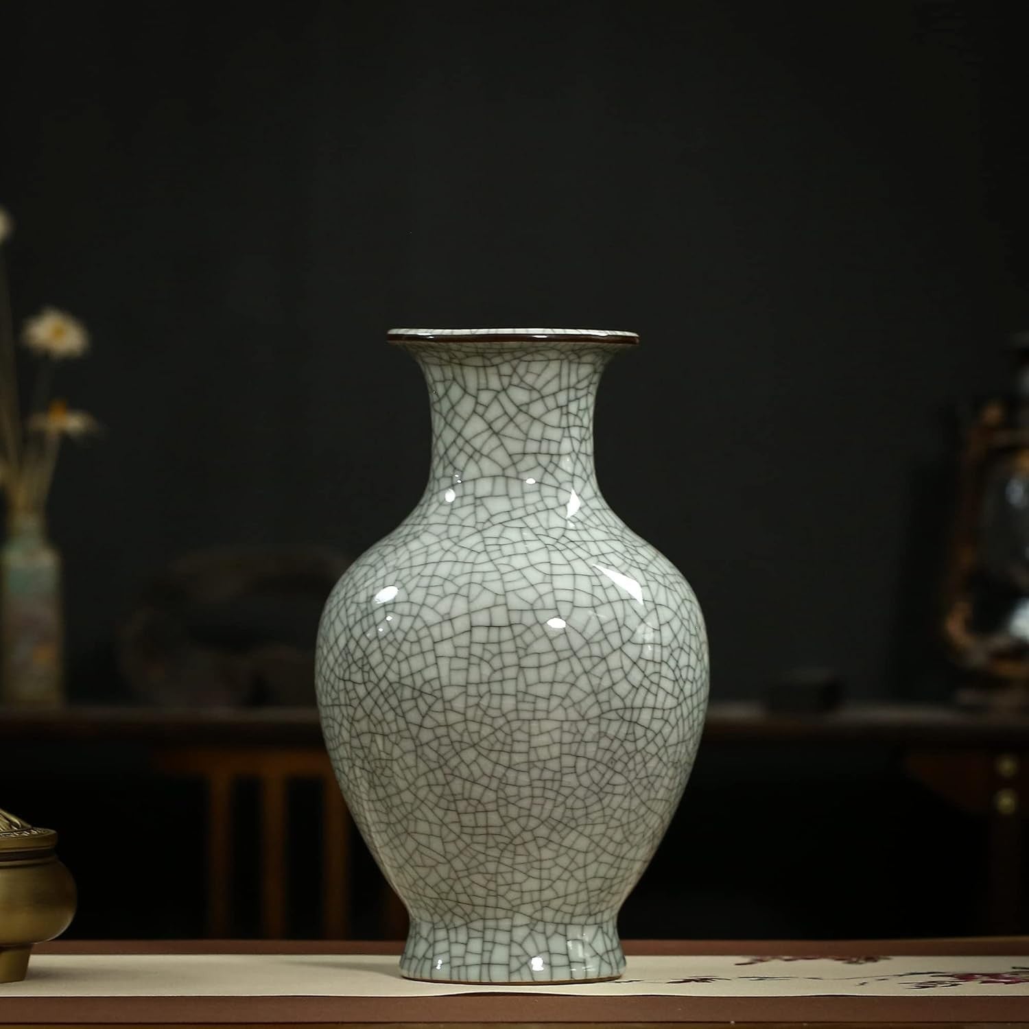 Large White Crackle Glaze Ceramic Vase Handmade Porcelain Home