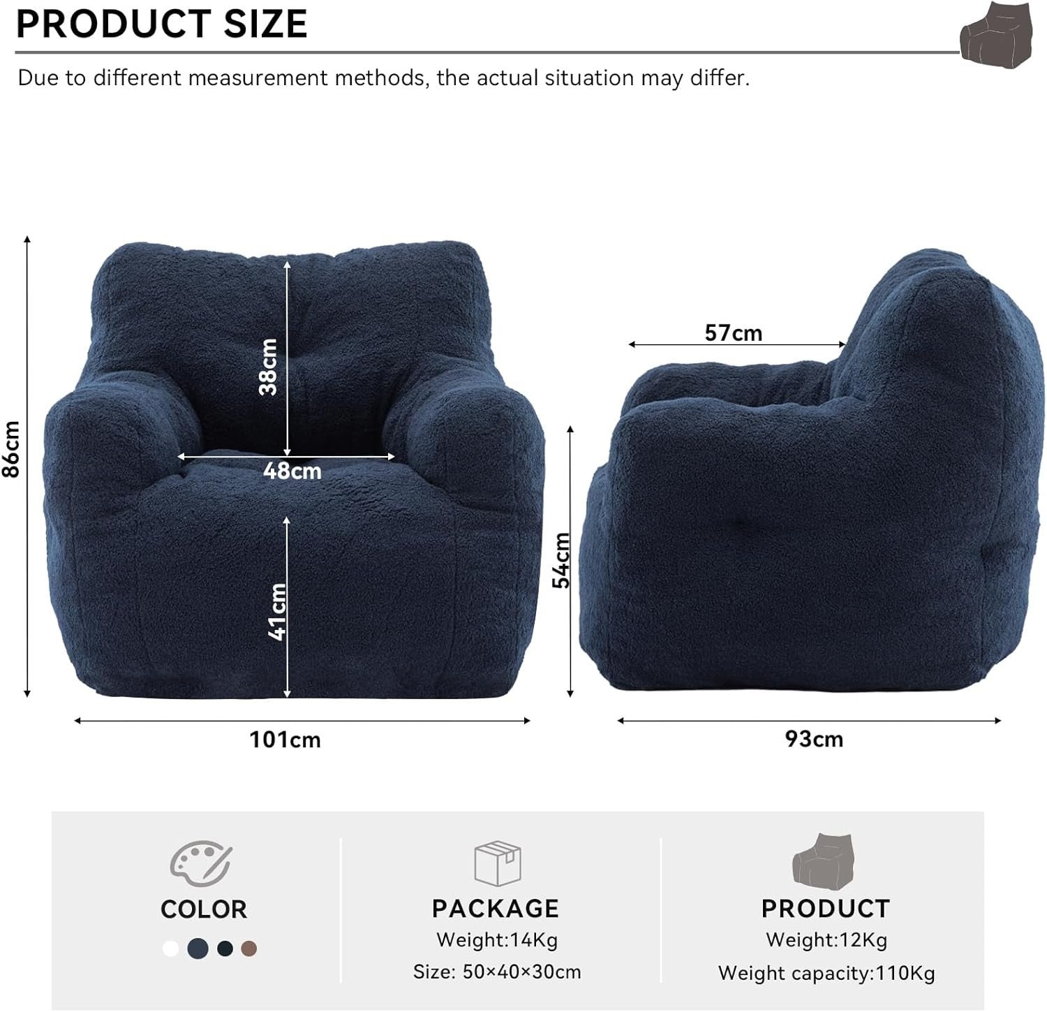 Blue Memory Foam Bean Bag Chair | Large Teddy Sofa Seat for Adults Room