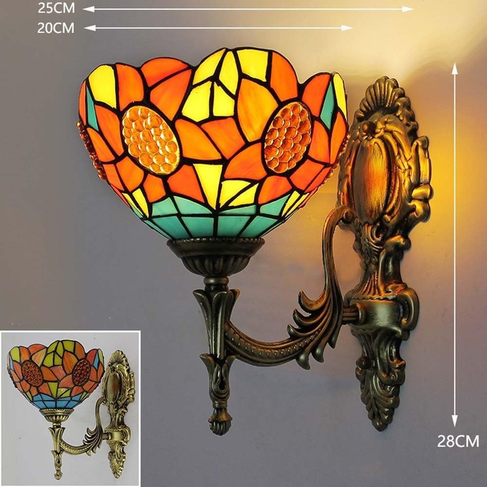 Vintage Wall Light Stained Glass Sconce Lamp for Hallway Bedroom 28cm