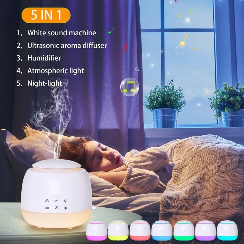 White Noise Machine with Diffuser, Humidifier, 10 Sounds & LED Night Light