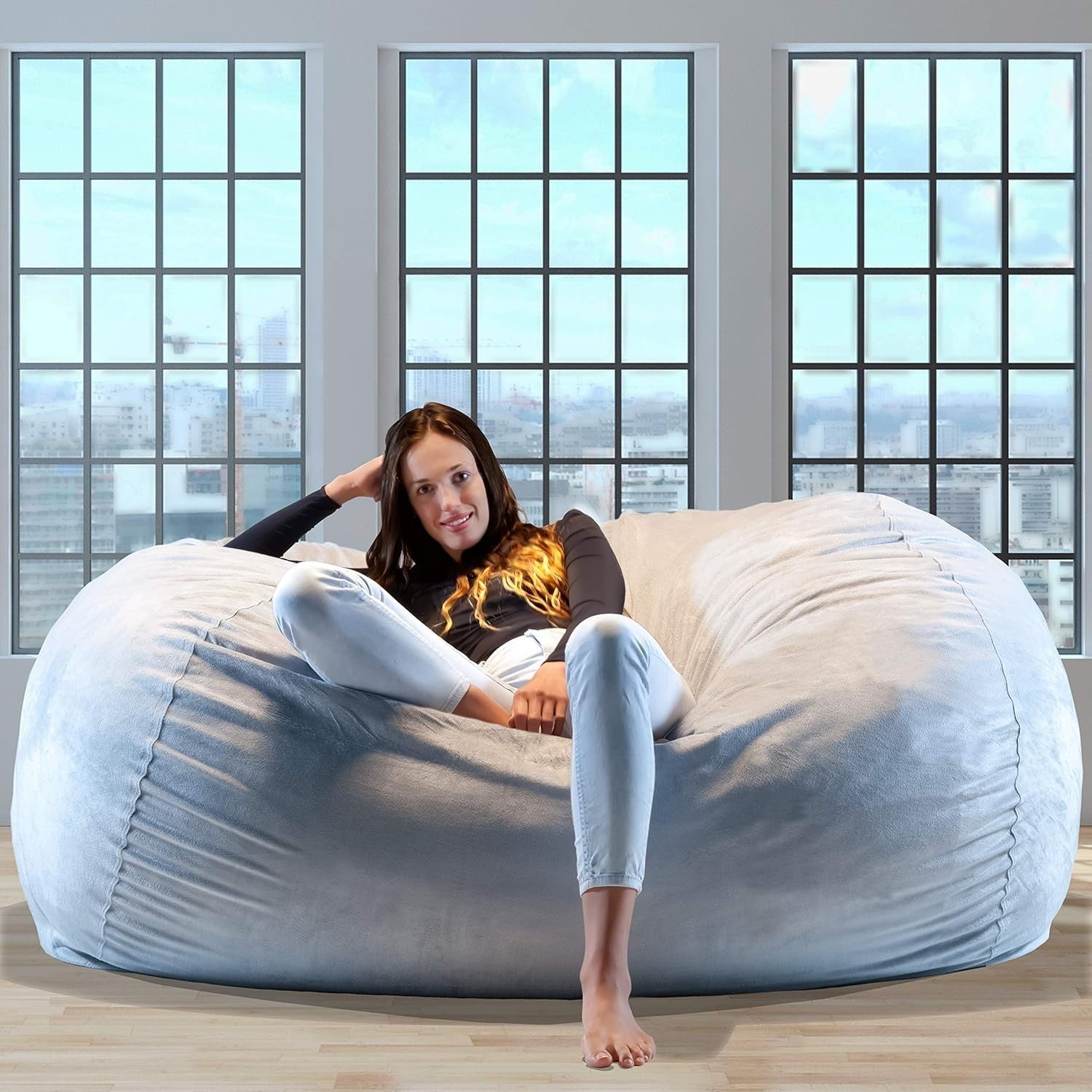 Grey XXL Memory Foam Bean Bag Chair Sofa - Giant Soft Lounger for Adults Kids