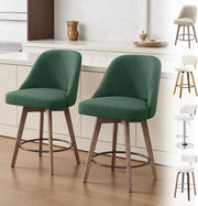 2PCS Linen Green Swivel Bar Stools 65cm Seat Height L-Shaped Wood Legs
