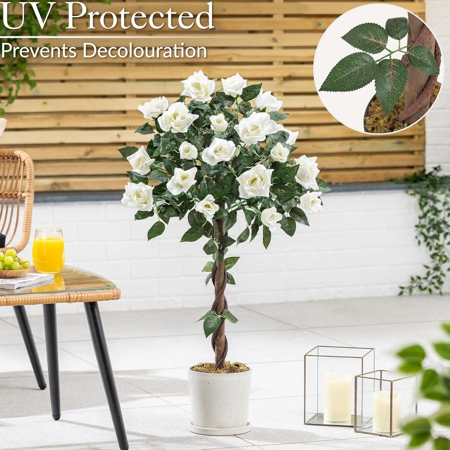 3ft Artificial Cream Rose Trees 2-Pack Twisted Trunk Potted Indoor Outdoor Decor
