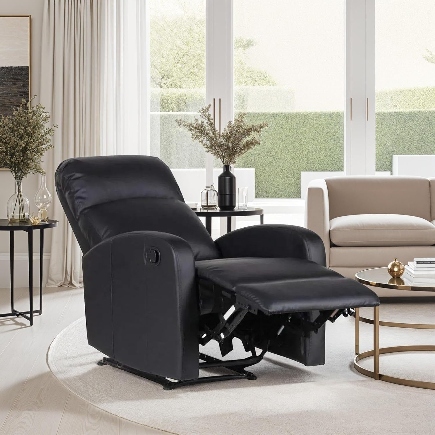 Black Faux Leather Recliner Armchair Lounge Chair with Footrest Support