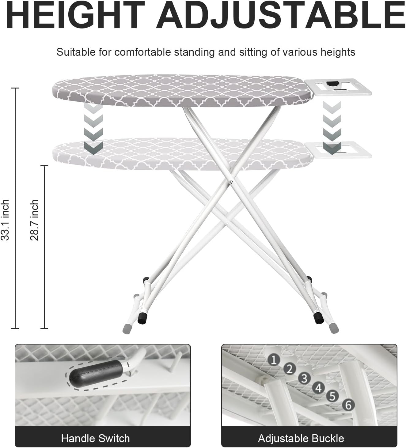 Adjustable Folding Ironing Board Height Adjustable Steel Frame Iron