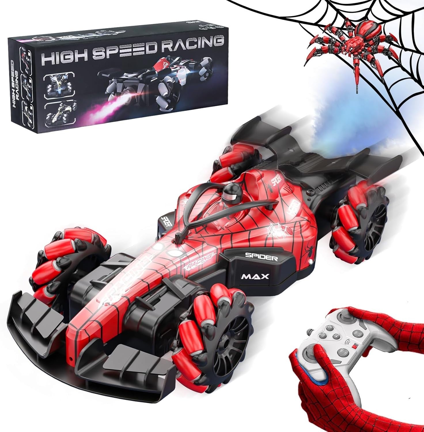 Spider RC Car 1:16 2.4GHz 360° Rotation LED Lights Spray Function Toy for Kids 3