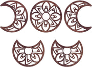 5pcs Moon Phase Wall Decor Boho Wood Flower Hanging Brownish Red