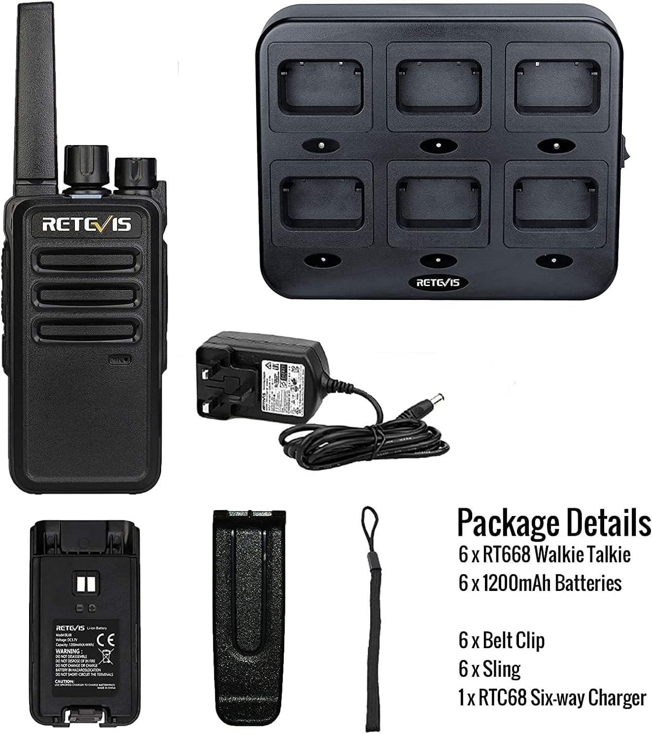 Professional Walkie Talkies 6 Pack Long Range 2 Way Radio Charger VOX