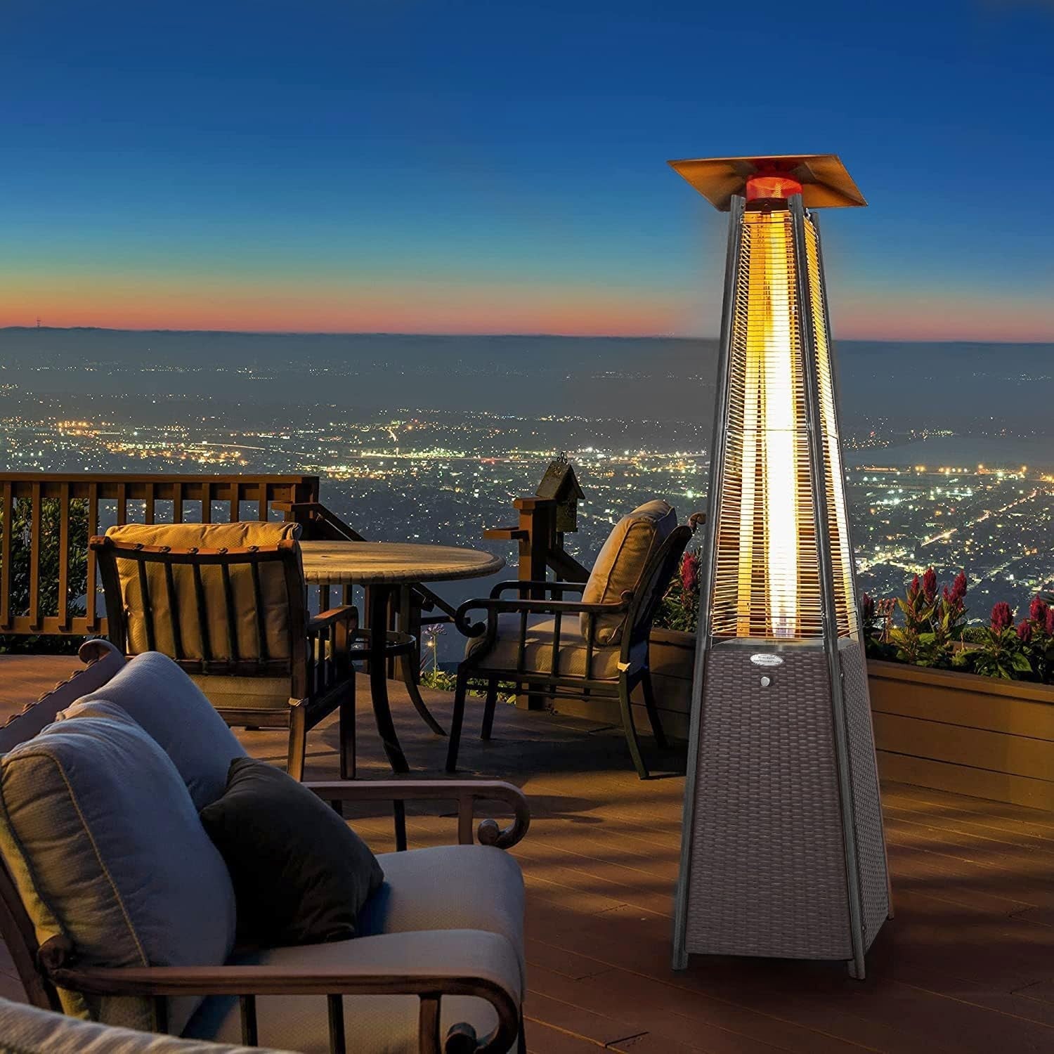 Outdoor Gas Patio Heater Pyramid 13kW Rattan Design Waterproof Cover