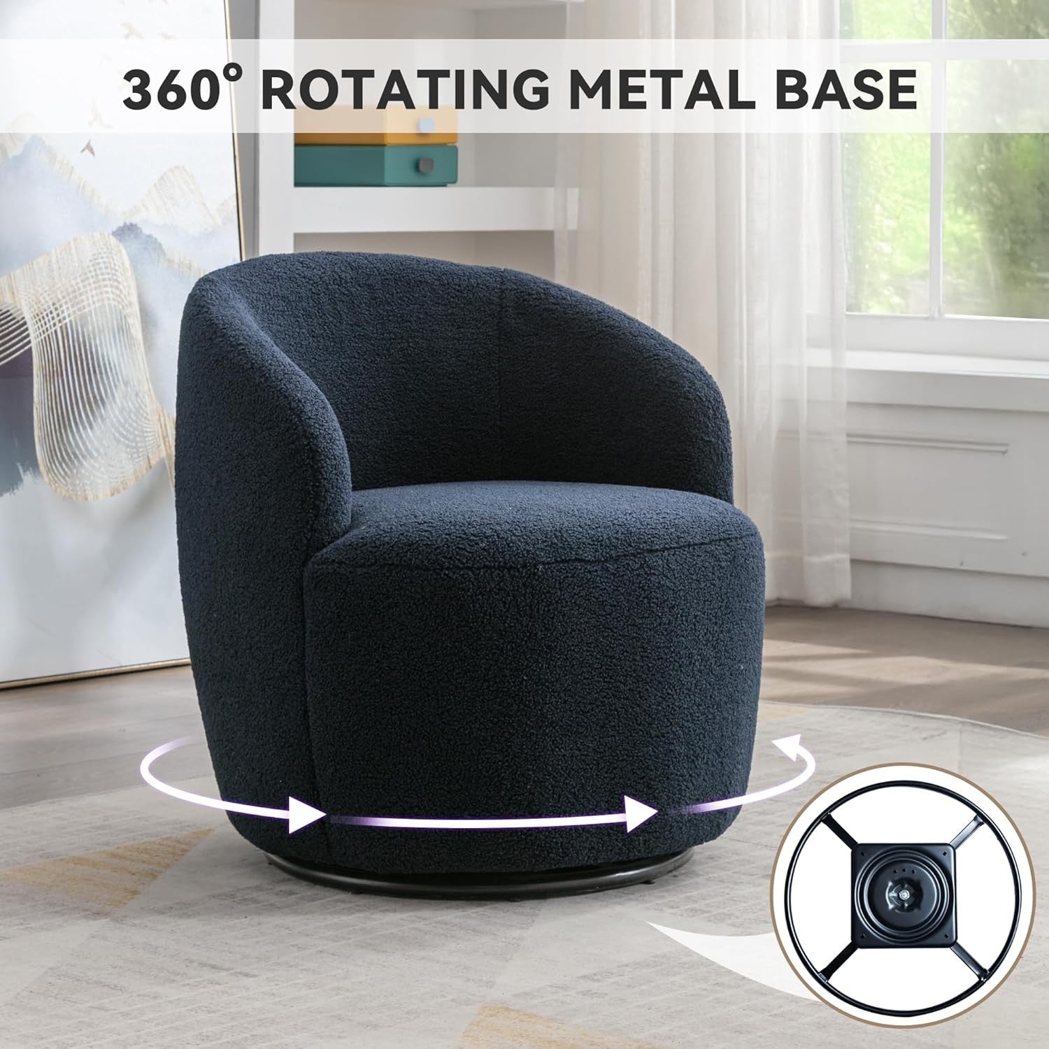 Blue Teddy Swivel Cuddle Chair 360° Boucle Accent Armchair