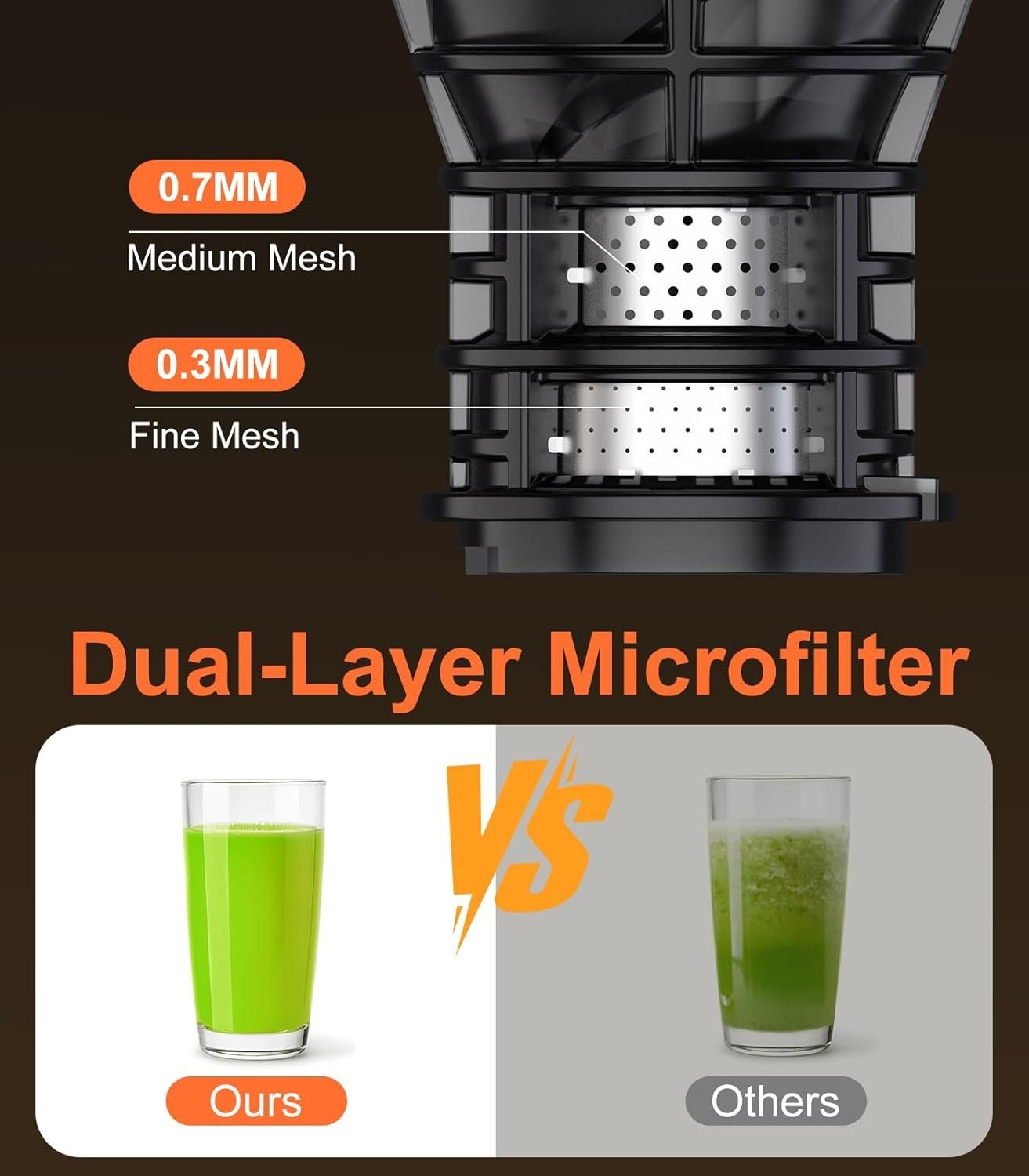 Cold Press Juicer Whole Fruit Slow Masticating 5.3in Feed Chute 400W