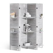 4 Panel Wooden Folding Room Divider with Shelves Light Brown 122x170cm