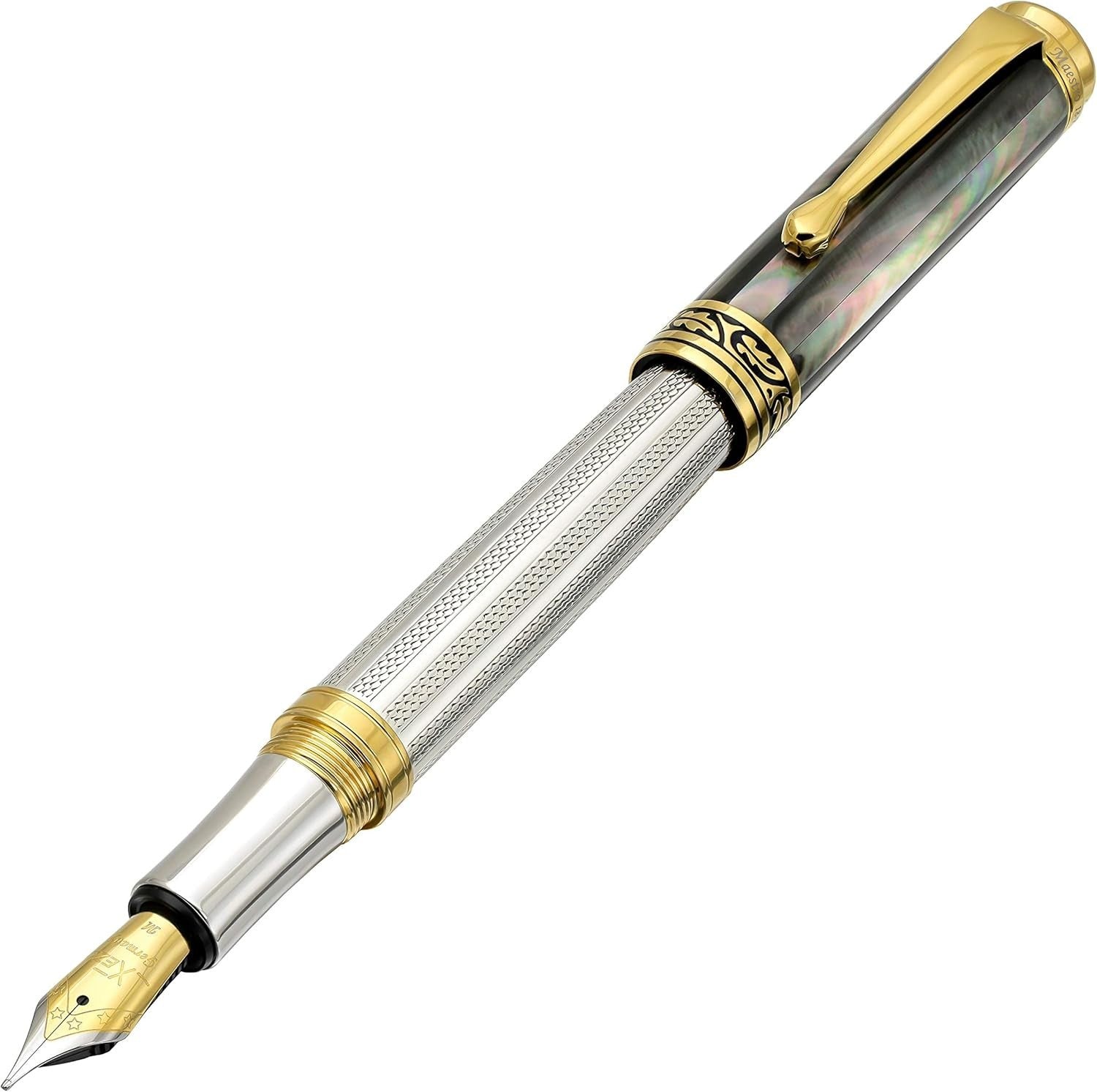 Luxury Black Mother of Pearl Fountain Pen Medium Nib Refillable 148mm
