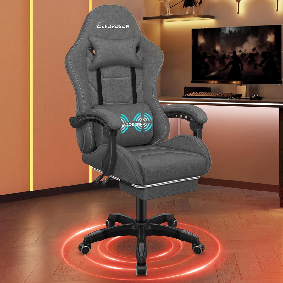 Gaming Chair w/ Massage Lumbar Reclining High Back & Footrest