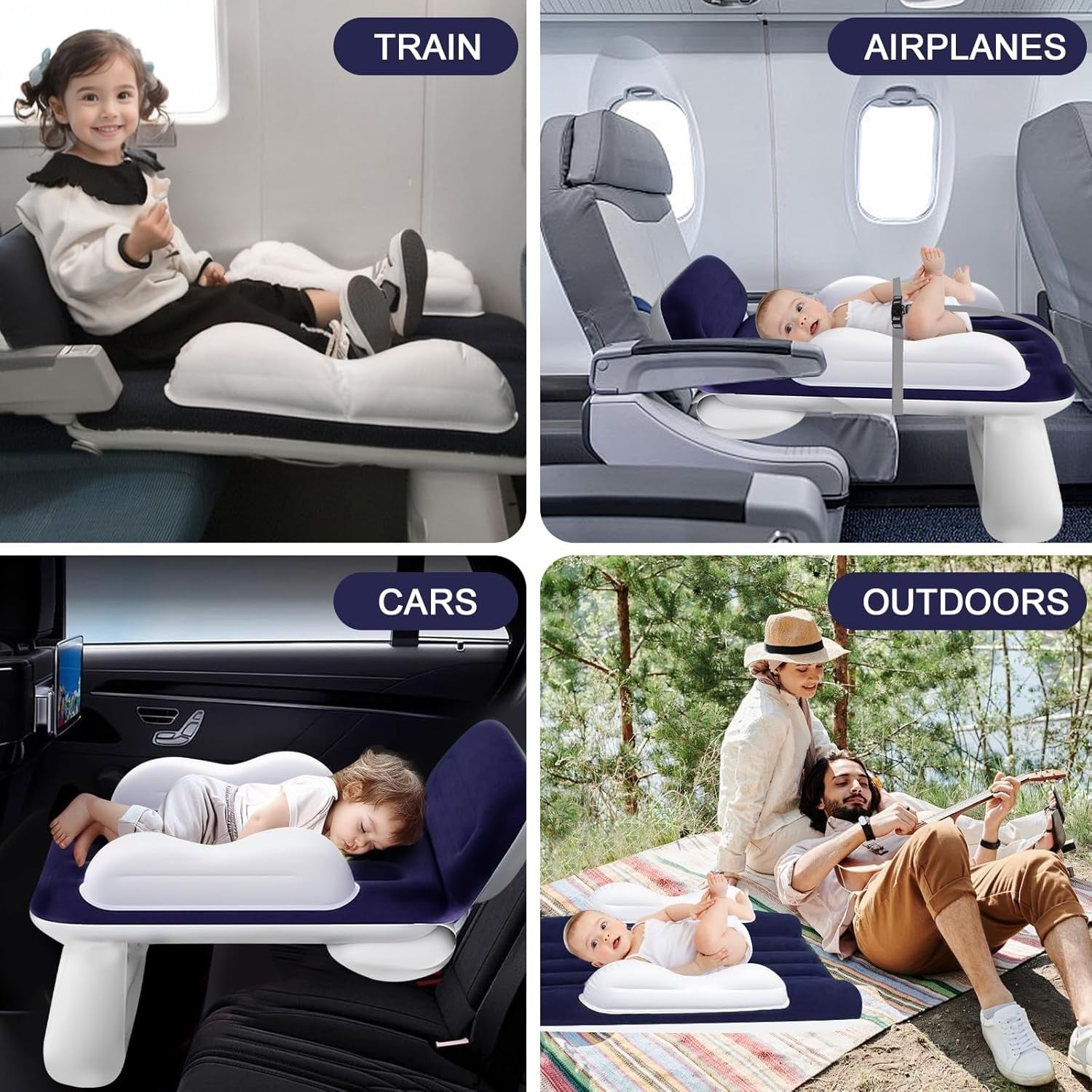 Inflatable Toddler Airplane Bed with Safety Guard & Travel Pump – Portable