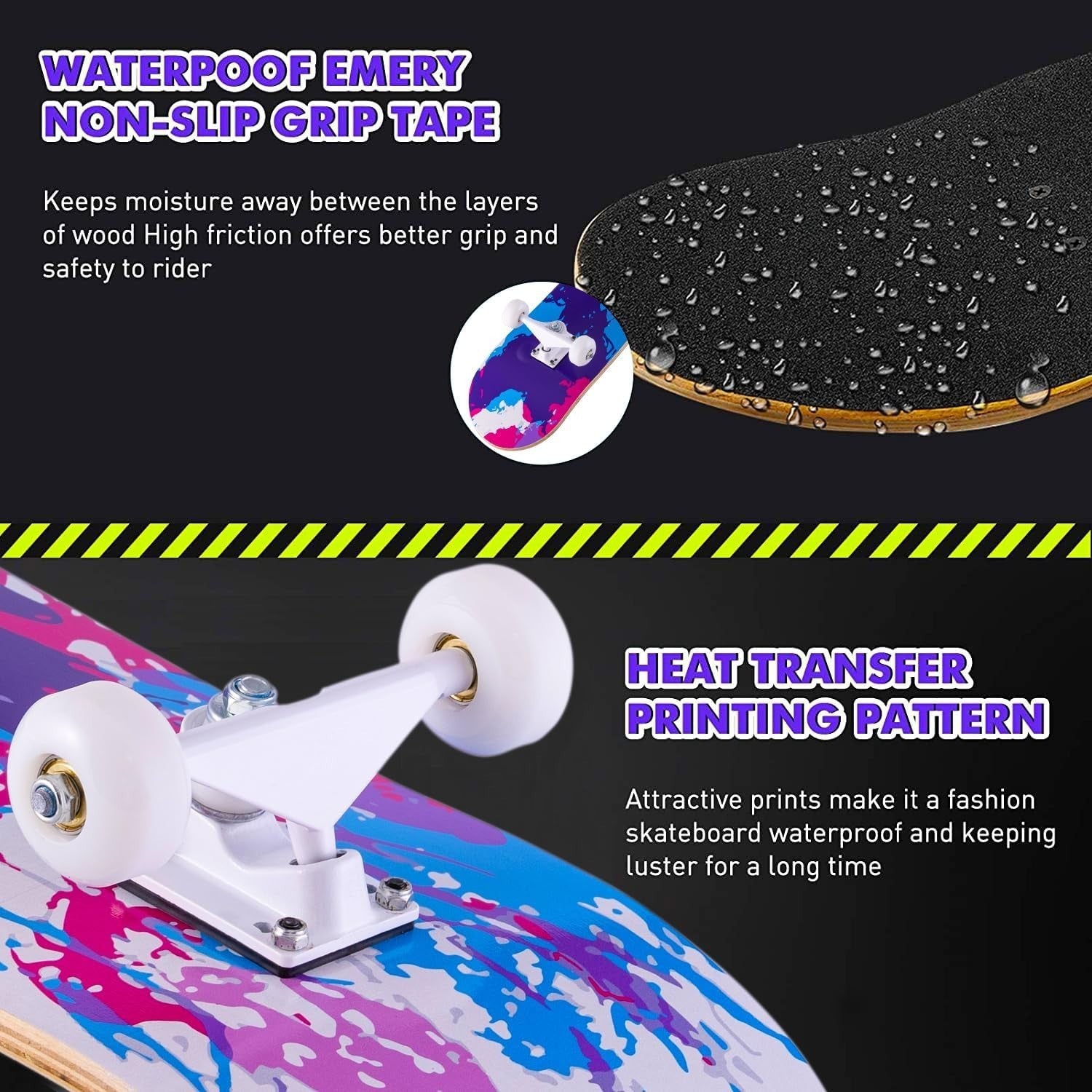 Complete 31x8 Maple Skateboard Double Kick Cruiser Beginner Teens Adults