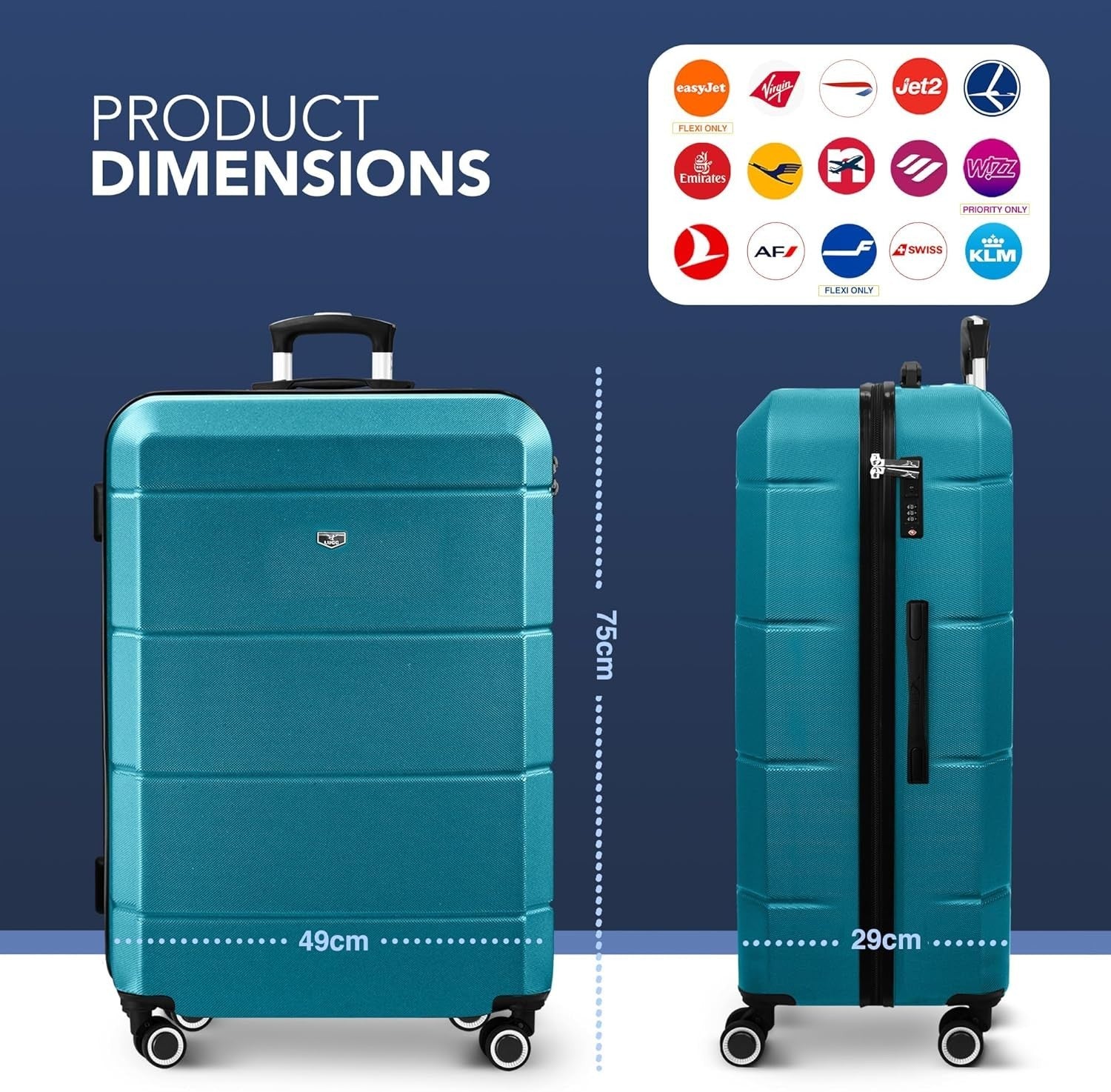 Jetset Travel Luggage 28” ABS Hard Case Spinner Wheels TSA Secure