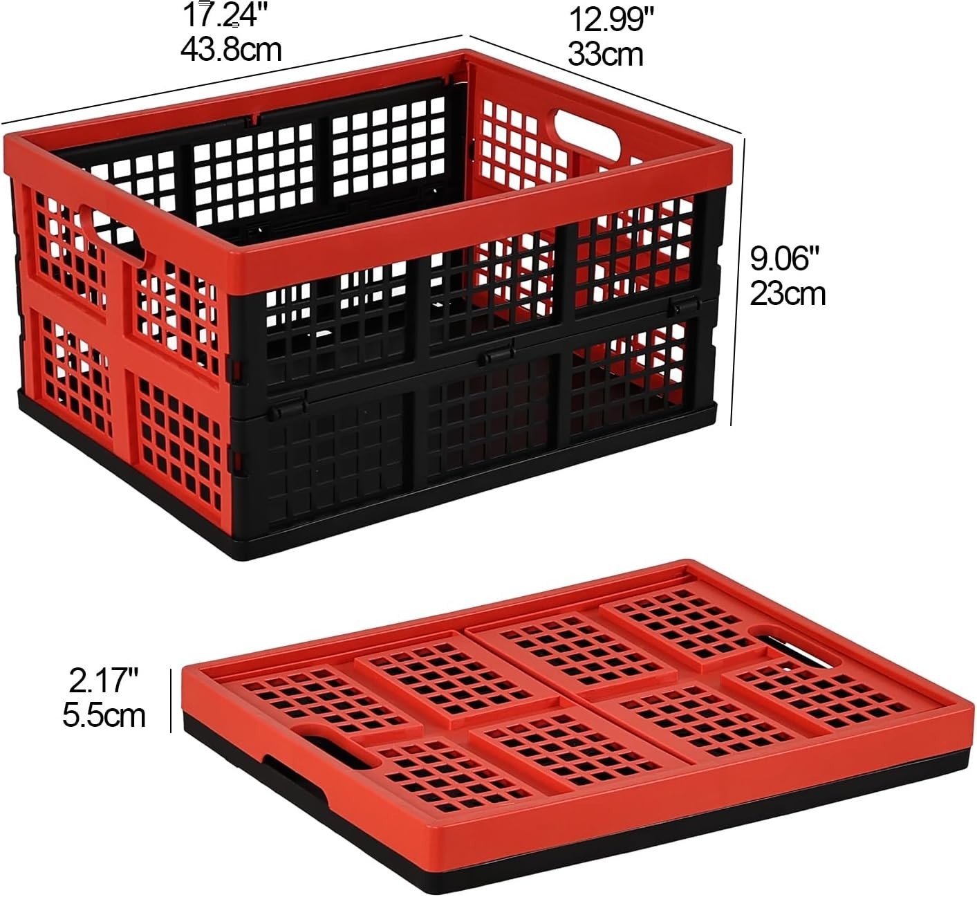 4 Pack 34L Folding Plastic Storage Crates Stackable 43.8x33x23cm