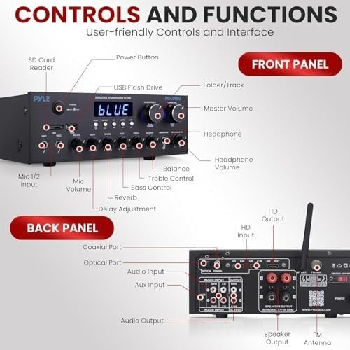 300W Bluetooth Stereo Amplifier HDMI FM USB SD HiFi Receiver w Remote