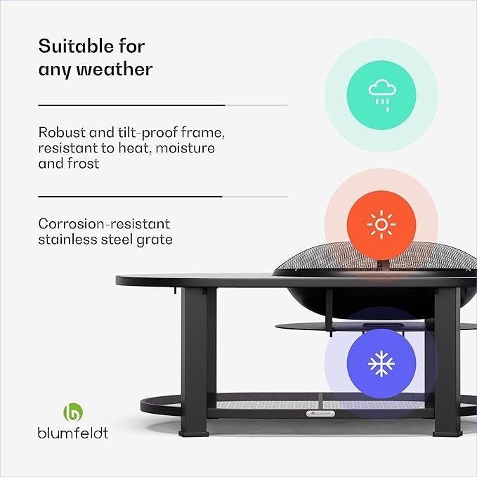 3-in-1 Fire Pit BBQ Table Outdoor Terrazzo Design Heat Shield Spark Guard