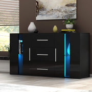 Modern Black RGB Sideboard Cabinet 2 Doors 3 Drawers LED Lighting Storage