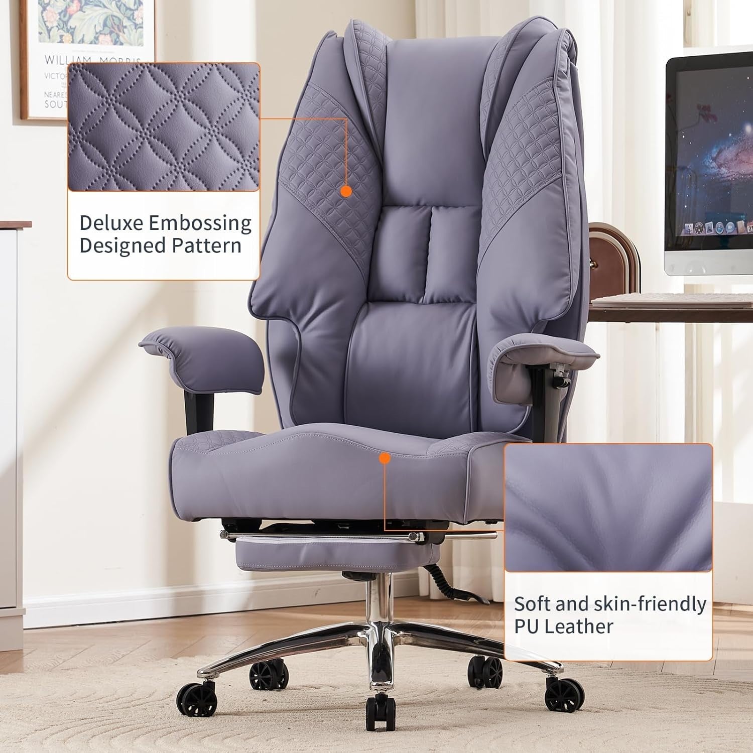 Oversized Office Chair Big & Tall Light Purple Ergonomic Heavy Duty 400lbs Swive