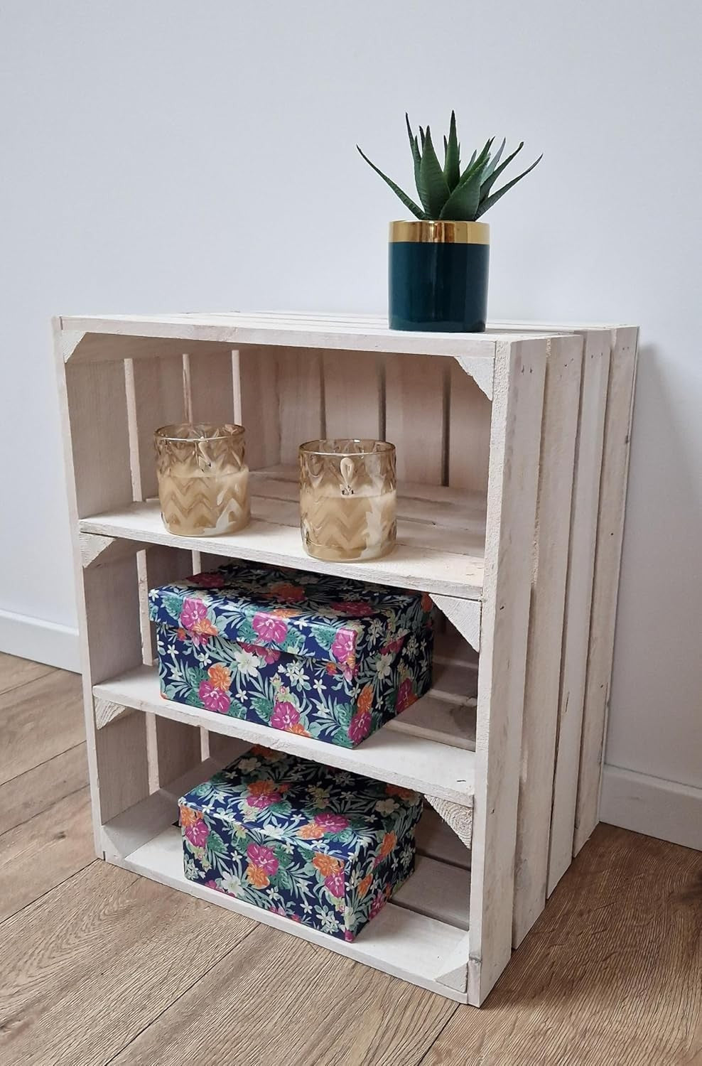 Single-Tier White Wooden Crate Storage Shelf Organizer 50x40x30cm