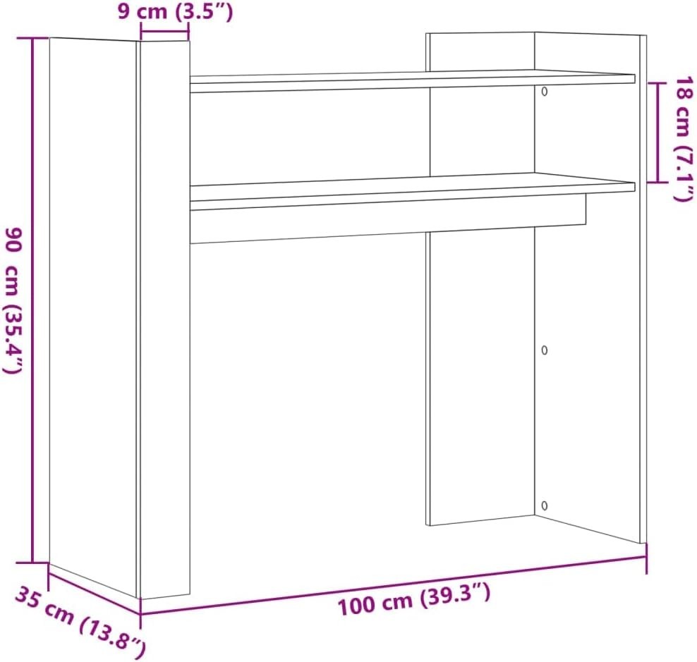 Black Console Table with Shelves, 100x35x90cm, Durable Engineered Wood