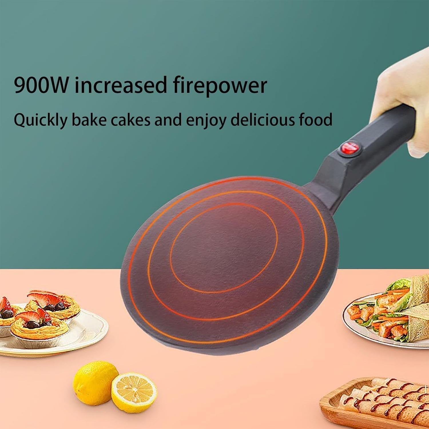 Electric Crepe Maker 900W | Instant Handheld Non-Stick Pancake Maker with Batter