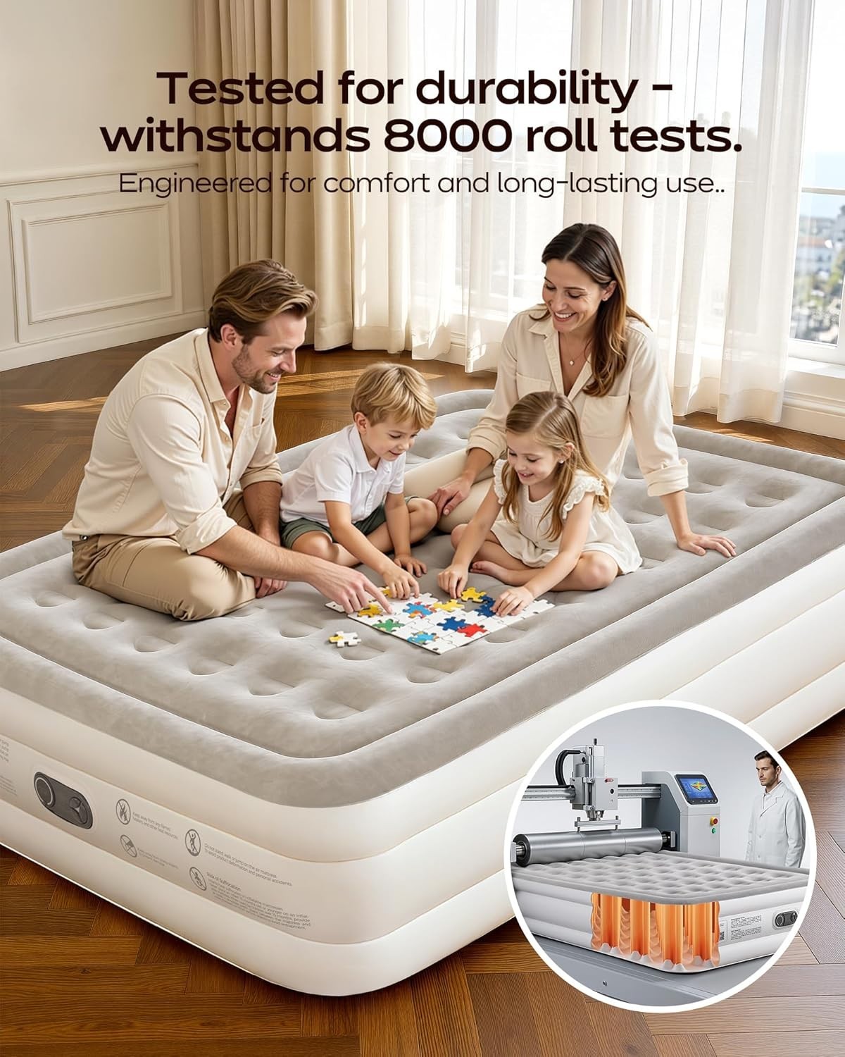 Double Air Mattress 18" Inflatable Bed with Built-In Pump, Soft Flocked Surface