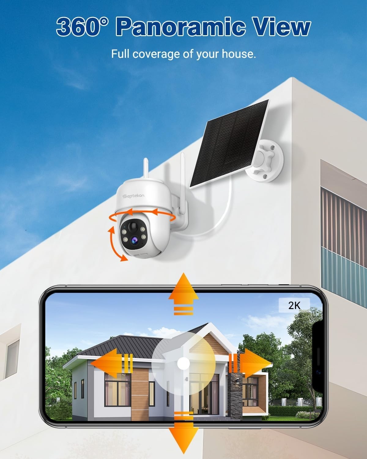 2K Solar Security Camera Wireless Outdoor PTZ 360° Color Night Vision