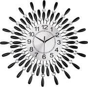 60cm Luxury Sunburst Wall Clock – Diamante Beaded Metal Design Black