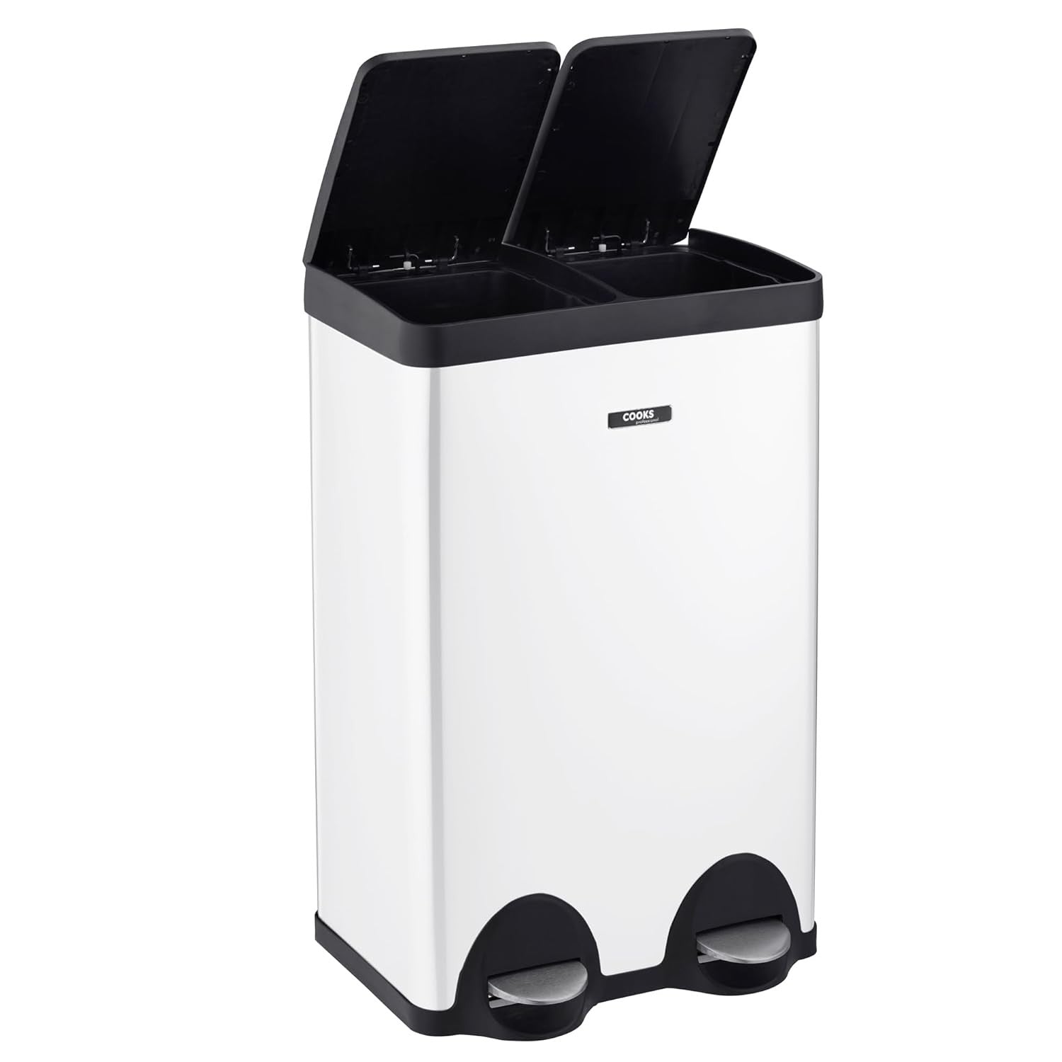 60L Dual Pedal Recycling Bin 2x30L Stainless Steel Soft Close White