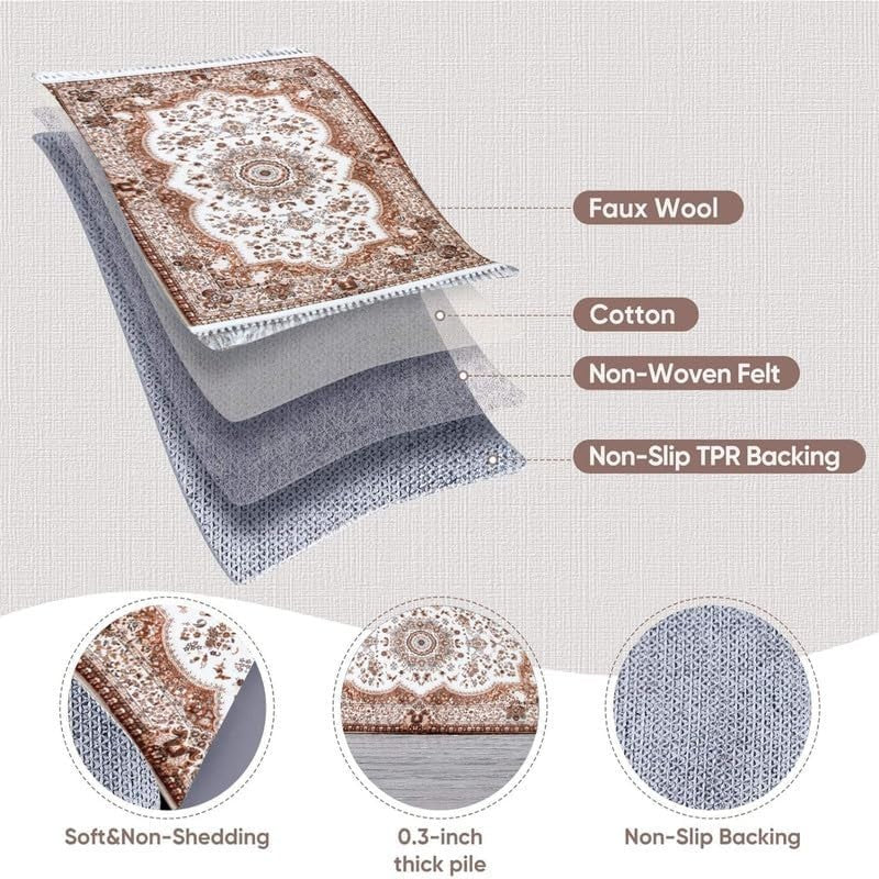 Large Traditional Area Rug 200x290cm Washable Non Slip Soft Living Room Carpet