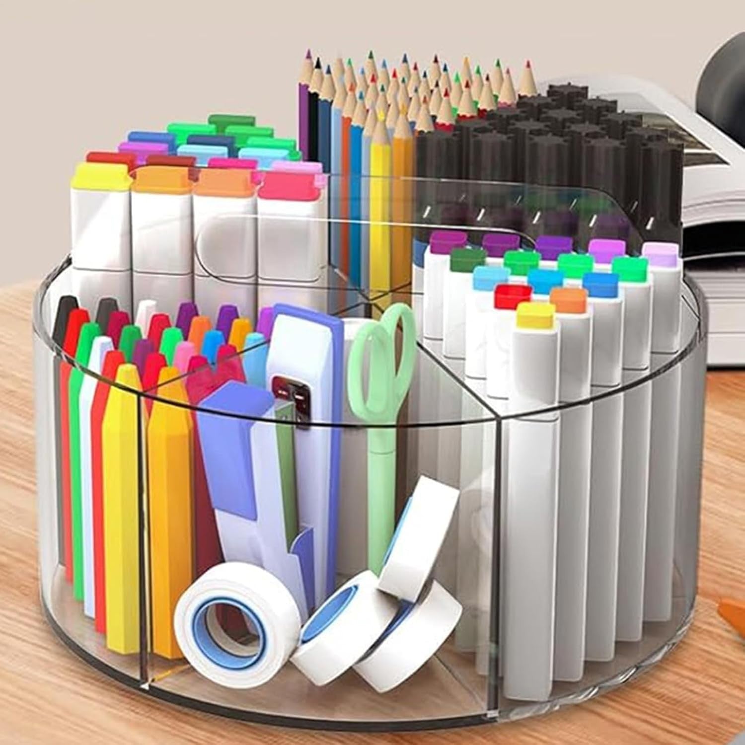 Rotating Desk Organizer Acrylic Pen Pencil Holder Cosmetic Brush Storage