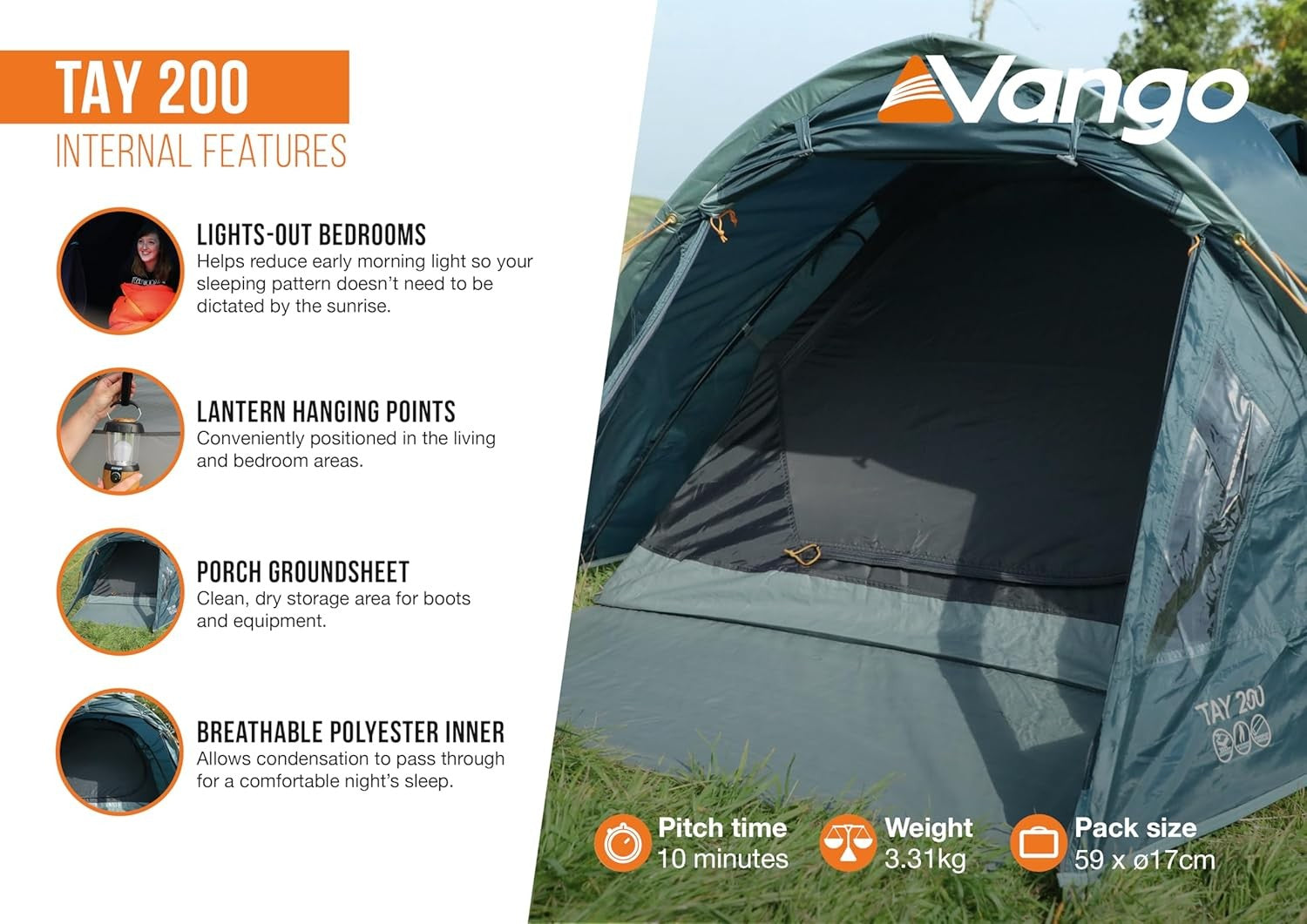2 Person Dome Camping Tent 3000mm Waterproof Porch Dark Bedroom