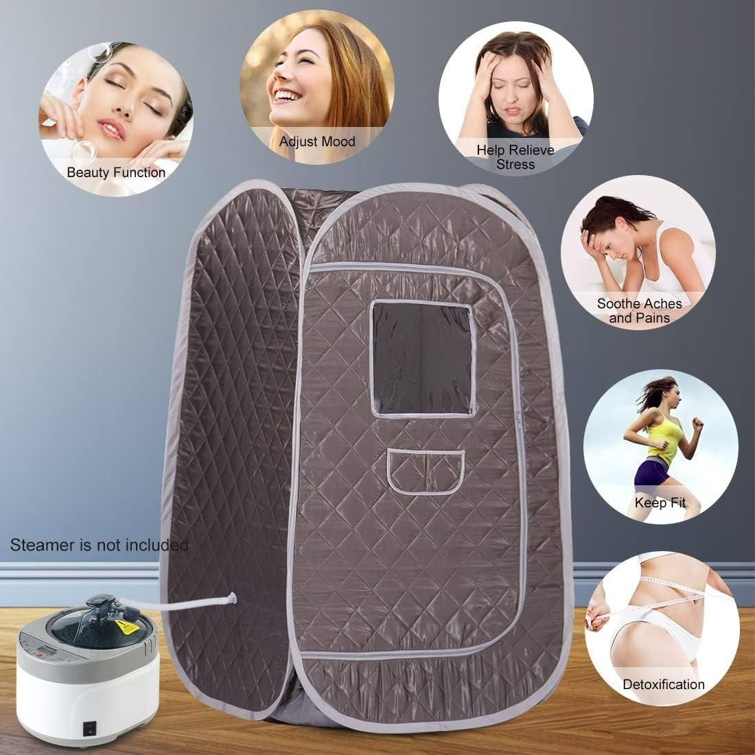 Portable Sauna Tent Foldable One Person Full Body Spa Detox Therapy Dark Grey