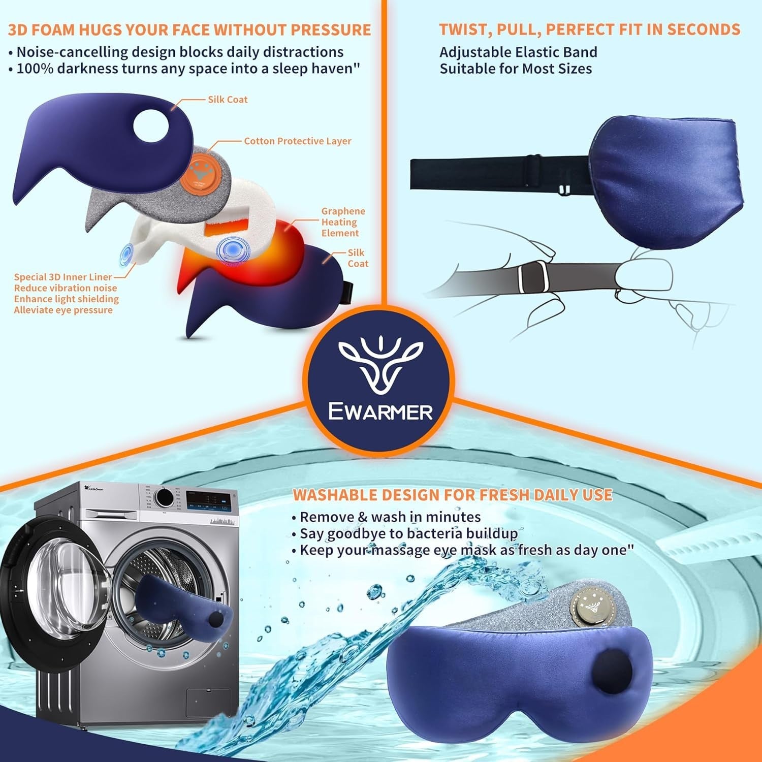 Cordless Heated Eye Mask Vibration Massage Dry Eye Sleep Aid